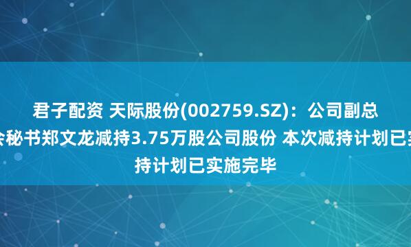 君子配资 天际股份(002759.SZ)：公司副总、董事会秘书郑文龙减持3.75万股公司股份 本次减持计划已实施完毕