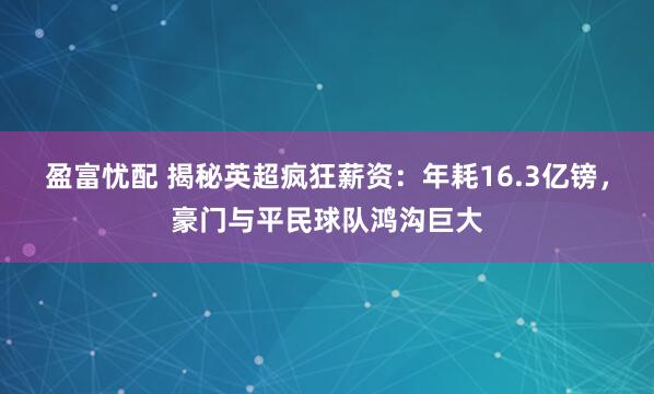 盈富忧配 揭秘英超疯狂薪资：年耗16.3亿镑，豪门与平民球队鸿沟巨大